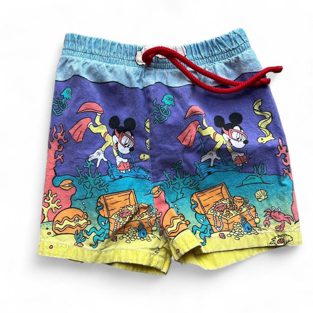 Vintage Disney Mickey Mouse Swim Trunks With Scuba Scene, Elastic Band